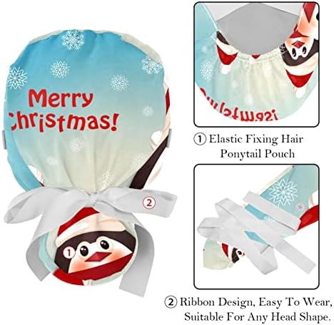 כובעים רפואיים של Lorvies לנשים עם כפתורים שיער ארוך, כובע עבודה מתכוונן 2 חלקים, פינגווין מצחיק חג המולד שמח חג המולד