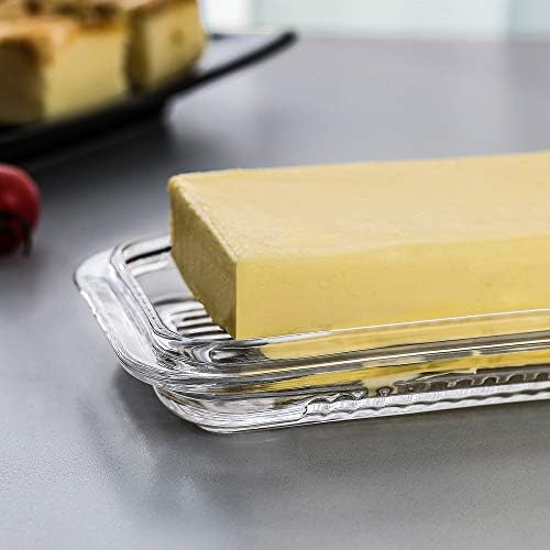 מנות חמאת זכוכית צלולות עם כיסויים - שומר חמאה קלאסי דו -חלקים - שומר חמאה - מדיח כלים מסורתי למטבח.