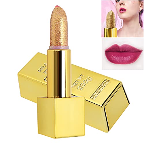 זהב שפתון מתכתי, זהב שפתון ניצוץ שפתון זהב בר עיצוב עמיד למים לאורך זמן לחות חלק שפתיים איפור קוסמטיקה 3.5 גרם