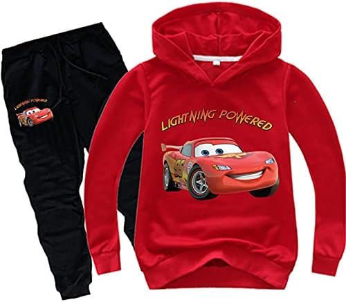 Leeorz Kids Lightning McQueen קפוצ'ונים ומכנסי טרנינג סט-מזדמנים שני חתיכות תלבושות ברדס סוודר לבנים