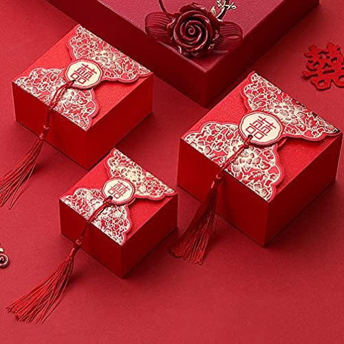 קופסת מתנה של ממתחת שוקולד ABAODAM 20 יח 'קופסאות לחתונה אדום קופסאות סוכריות חתונה עם קופסאות אריזת מתנה של ציצים קופסאות
