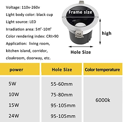WLBHWL 12 פאק ללא גמבל מנורה שקועה 2in 3in 4in תקרת גלגל עין למטה 5W, 10W, 15W, 24W זרקורים מסתובבים CRI90+, LED Wafler Wafer