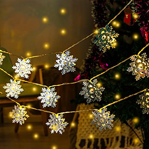 אורות חג מולד, קישוטי חג המולד נורות LED אורות חיצוני סוללה המופעלת על קישוטים לחג המולד אורות מיתר שלג אורות עץ חג המולד