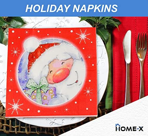 דף הבית-איקס אדום בוהק עם מפיות נייר פנים של סנטה, 6.5 מפיות חג המולד-מזנון ארוחת צהריים קוקטייל ארוחת צהריים-מסיבת