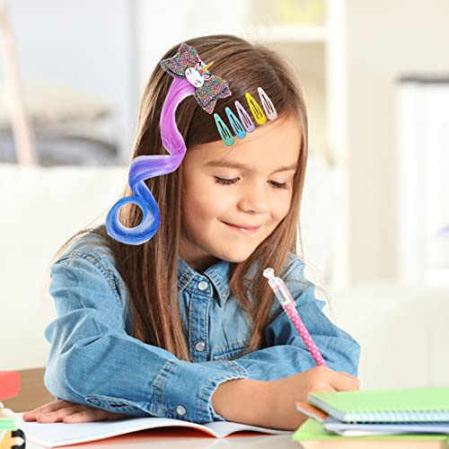 5 חתיכות צבעוני חד קרן שיער קשתות עבור בנות ילדים שיער הרחבות נוכריות גליטר קלוע גל קוקו צמות, ו 8 יחידות פעוט שיער קליפים