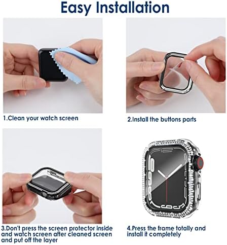 Simpeak 5packs Bling Bling Glass Screen Protector Case תואם ל- Apple Watch Series 8 Series 7 41 ממ, יהלום מגן קשיח החלפת