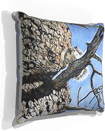 סנאי בבד עץ אורן זורק כרית לספה או לספה בבית ובמשרד מציור וציור מאת האמן מייק בנט 18 x 18.