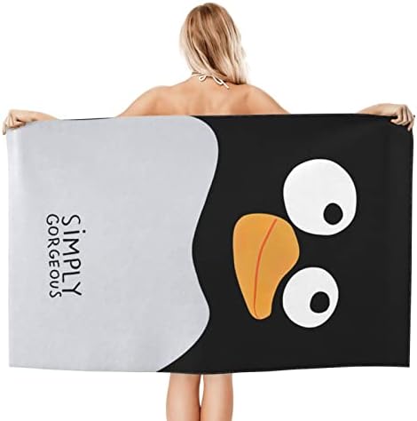 Jasmoder פינגווין חמוד פנים מהירות יבש מגבת חוף אמבטיה גדולה לקמפינג נסיעות 32 *51