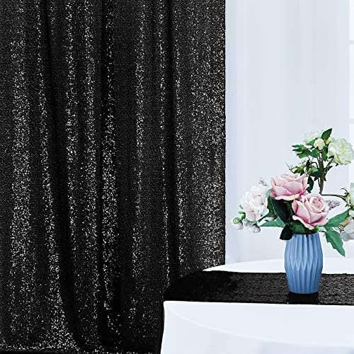 2 × 8ft-2pcs שחור פאנציים פייטים לוחות וילונות, רקע נצנצים רקע נצנצים רקע לעיצוב מסיבות חתונה