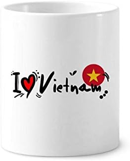 אני אוהב את וייטנאם דגל מילה אהבה איור לב מברשת שיניים מחזיק עט ספל קרמיקה עמד