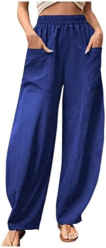 מכנסי זלובה לנשים, מכנסי רגל רחבים מכנסיים כותנה מכנסיים מזדמנים מכנסיים בצבע אחיד עם מותניים אלסטיים