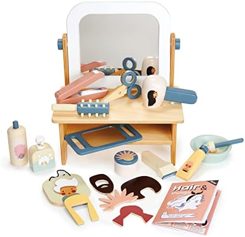צעצועי עלים רכים - מספרה - 21 חלקים מעמידים פנים שהפגינה ערכת חיתוך שיער מעץ, ערכת מספרה, סט סטיילינג שיער עם