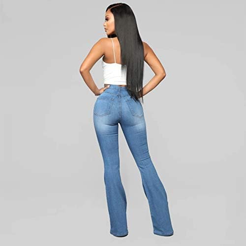 מכנסי ג'ינס רחבים למותניים גבוהות לנשים מכנסי רוכסן כפתור רוכסן מכנסי ג'ינס רגל רחבים כפתור רזה מכנסי מכנסיים ארוכים ג'ינס