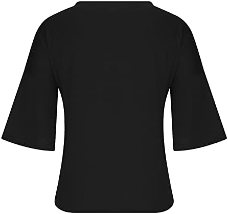 טרקלין חולצות עבור בנות סתיו קיץ קצר 1/2 פעמון שרוול צווארון ספנדקס כושר רגוע בסיסי חולצות נשים בגדים עד