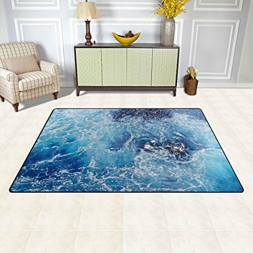 גלי מים וולא שטיח שטיח, מים כחולים של שטיח קרקע ים ים תיכוני לא שוער ללא החלקה למגורים בחדר מעונות עיצוב חדר שינה 31x20