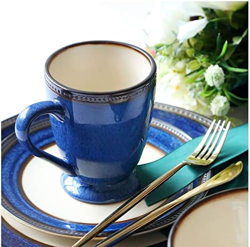 SXNBH 4 חלקים בסגנון אירופאי קרמיקה כחולה שילוב כלי שולחן וינטג 'זיגוג מתכת הקלה קלאסית צלחת צד רחבה כוס קערה