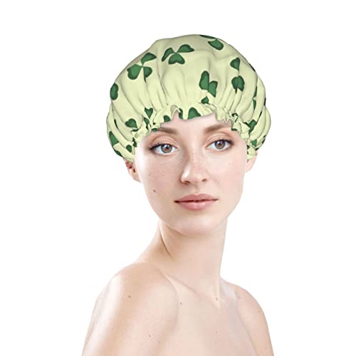 נשים לשימוש חוזר למתיחה שולי שיער כובע תלתן ירוק שכבות כפולות מזל כובע אטום למקלחת כובע אמבטיה