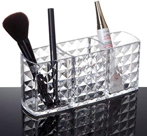 Stobaza Acrylic Makeup Brikh Holder מארגן 3-תאים מחזיק מברשות קוסמטיות, עפרונות גבות, מיכל אחסון של אניה