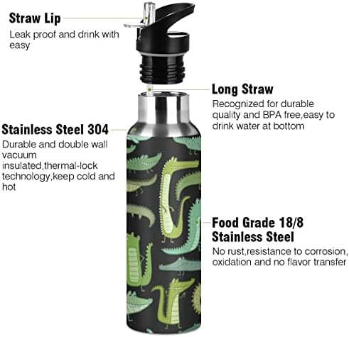 תנין ירוק גליני בקבוק מים חמוד עם מכסה קש, ללא BPA, בקבוקי מים 32 גרם