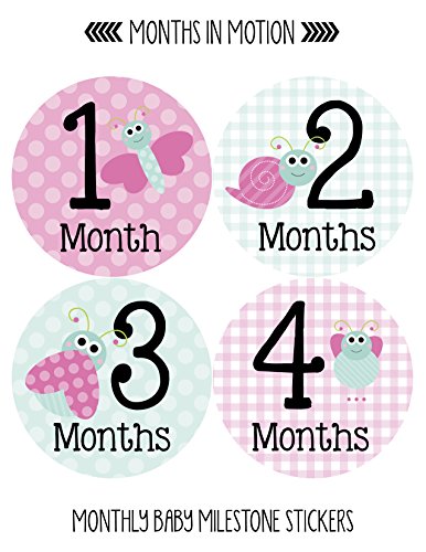 חודשים בתנועה מדבקות חודשיות לתינוק - מדבקות אבן דרך לתינוק-מדבקות לילדות שזה עתה נולדו - מדבקות חודש לתינוקת