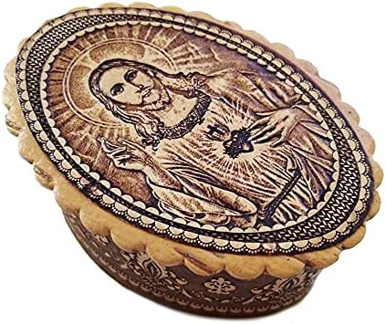 קופסת המחרוזת של DeTezo לב קדוש לב ישוע קופסת ליבנה עץ, קופסת אייקון ליבנה לחרוזי תפילה טבעות תכשיטים קופסת