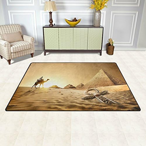 שטיח אזור מצרי שטיח 5'x3 ', גמלים ליד פירמידות שטיח רצפה אנך שולח לא החלקה למגורים בחדר מעונות חדר חדר שינה