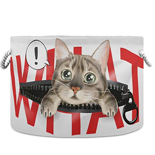 סל אחסון Visesunny סל חתול חמוד בכיס רוכסן עם סיסמא משתלת בגדים סל סל בגדי צעצועים מארגן אחסון פח קופסה