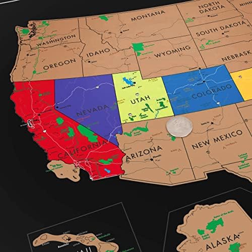 Landmass - 17X24 אינץ 'שריטה מפה מפה של ארצות הברית - פוסטר ארהב עם ארהב פארקים לאומיים, בירות מדינה - אמריקה הדפס - אמנות
