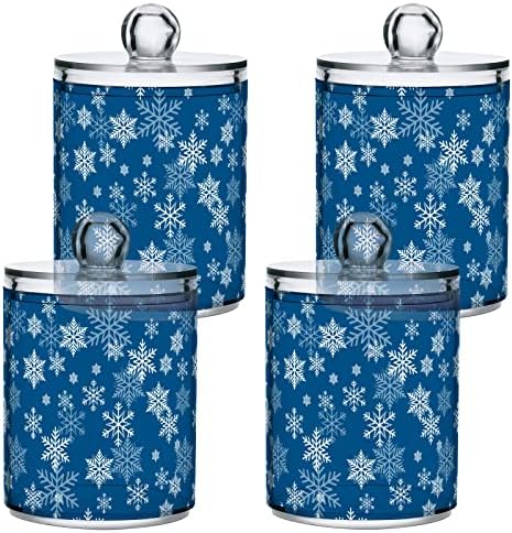 Alaza 4 Pack QTIP מחזיק מתקן פתית שלג כחול חורפי אמבטיה מיכלים לכדורי כותנה/ספוגיות/רפידות/חוט דנט