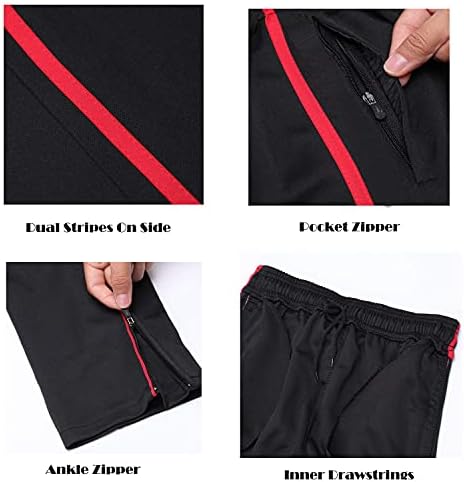 גברים של מכנסי טרנינג מסלול כדורגל אימון מכנסיים פעיל אצן מכנסיים בכושר רזה מכנסיים פסים רוכסן כיסים