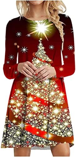 מכוער חג המולד שמלה לנשים מצחיק חג המולד עץ מודפס טוניקת חולצה שמלה ארוך שרוול צווארון עגול גרפי סוודר שמלות