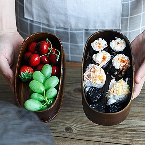 קופסאות ארוחת צהריים עץ 2 שכבות קופסאות בנטו יפניות ניידות מיכל מזון עם תא עץ פיקניק מארז עץ ציוד ביתי