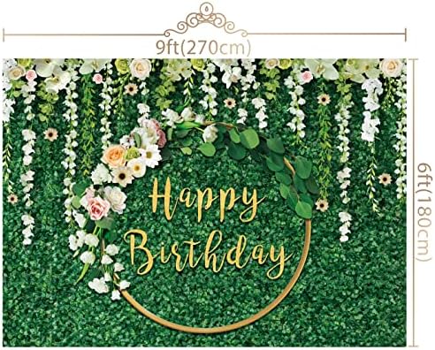 Maijoeyy 9x6ft יום הולדת שמח רקע דשא ירוק תפאורות ליום הולדת למסיבה פרח יום הולדת שמח צילום צילום לצילום