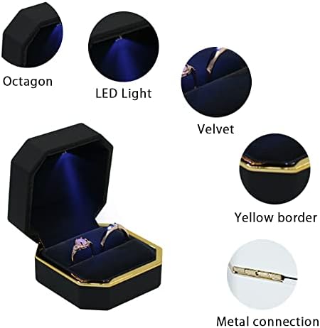HSLFUAI ארגז טבעת LED, תצוגת תכשיטים, קופסת מתנה טבעת, ארגז טבעת להצעה, אירוסין, חתונה