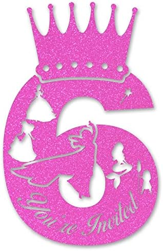 נסיכות ורודות הזמנות למסיבת יום הולדת 6 הזמנות לנצנץ הנסיכה נושא 6 בנות בנות יום הולדת בצורת יום הולדת מזמינה