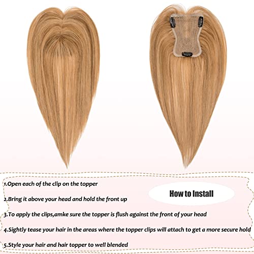 ג ' יאג 'יה תרזה טופר שיער טבעי לשיער דליל / נשירת שיער 10 אינץ' 10/18 חום זהוב & אפר בלונד טופר שיער טבעי