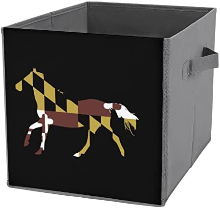 דגל מרילנד סוס עור PU עור אחסון מתקפל פחי קוביית קוביית קוביית סל עם ידיות עם ידיות
