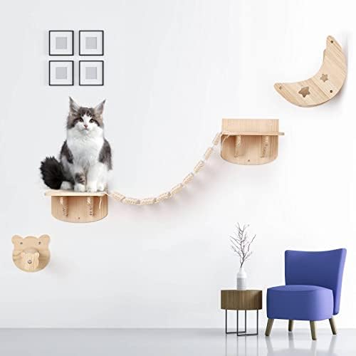 חתול מדפי מוטות קיר רכוב חתול ריהוט עם חתול ערסל חתול גשר מדרגות שביל תכליתי מקורה מכשול טיפוס מוצק עץ חדר כושר מודרני
