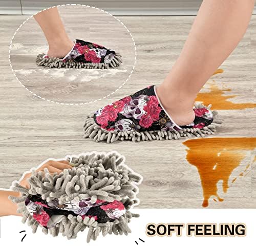 גולגלות עלה פרחי סמרטוט רצפת ניקוי לשטוף נעלי בית לנשים מיקרופייבר כפכפים למבוגרים