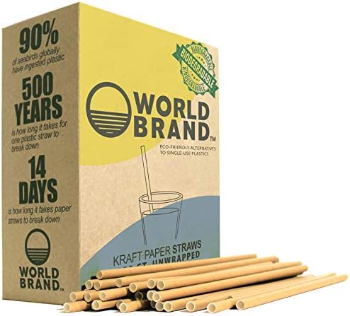 מותג עולמי 250 ספירה לקראפט קשית נייר - ציוד מסיבות ידידותי לסביבה - קשית שתייה מתכלה - פלסטיק וצבע חינם - ללא