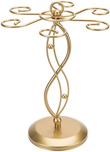 מחזיק זכוכית יין מתכת זהב Mygift עם עיצוב עבודת גלילה, מתלה אחסון של כלי שולחן בודד עם 6 ווים