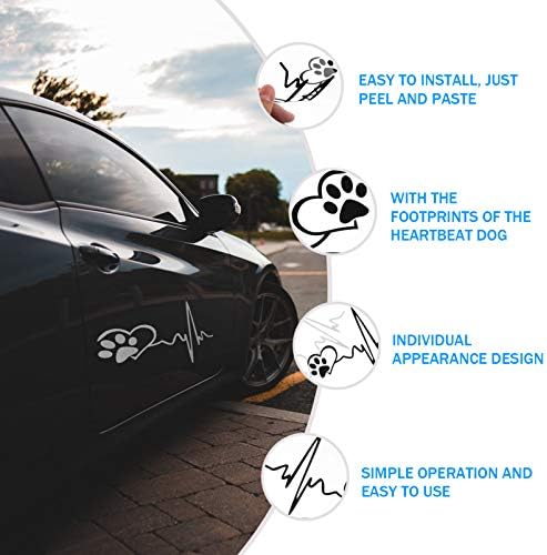 Wakauto Decor Decor Decor Car Car Paw Paw מדבקות פעימות לב אהבה כלב טביעות רגל מדבקות מכוניות מדבקות מכוניות רכב