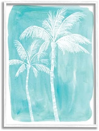 תעשיות סטופליות עץ דקל לבן חוף כחול ציור טרופי, עיצוב מאת Kamdon Kreations