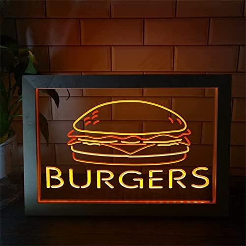 המבורגרים של DVTEL LED שלט ניאון, אורות לילה של מסעדה אורות אורות ניאון אקריליים, קיר שולחן קיר שתלים שלט זוהר, 42x32 סמ