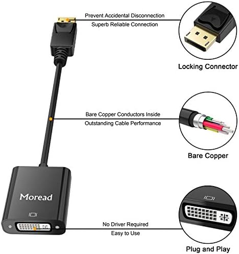 Moread DisplayPort למתאם DVI, חבילה 2, יציאת תצוגה מצופה זהב למתאם DVI-D התואם למחשב, שולחן עבודה, מחשב