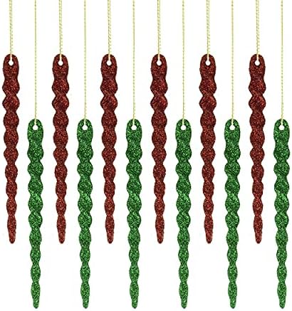 יצירות חכמות קרח קישוט לחג המולד של 12 חלקים, עיצוב חג עמיד בפני עצי חג המולד, אדום וירוק
