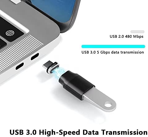 AUCON USB C ל- USB מתאם 2 חבילה, USB C ל- USB 3.0 מתאם מגנטי תואם למקלדת MacBook Pro USB Hub U Disk 5 GBPS העברת נתונים