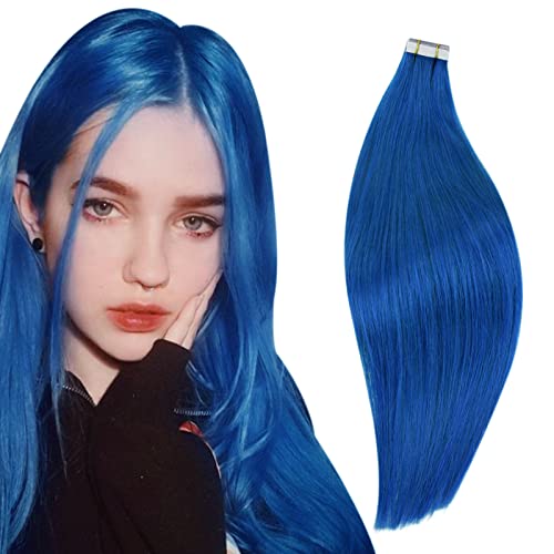 הרבה: כחול קלטת בתוספות שיער שיער טבעי 20 אינץ 25 גרם/10 יחידות ושחור קלטת בתוספות משיי ישר האפל ביותר חום שיער הרחבות