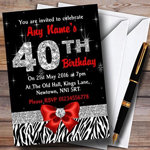 יהלום אדום וזברה הדפיסו הזמנות מותאמות אישית למסיבת יום הולדת 40