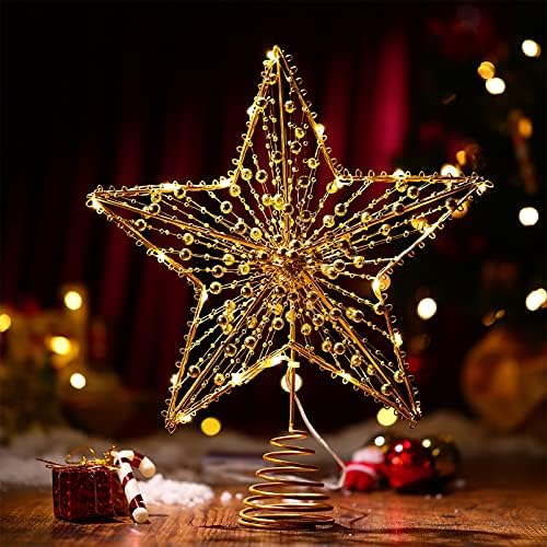 Kisangel 1PC עץ חג המולד טופר נצנצים עץ כוכב טופר טופר מנורה בצורת כוכב לקישוט עץ חג המולד מקורה למסיבה מקורה קישוט ביתי